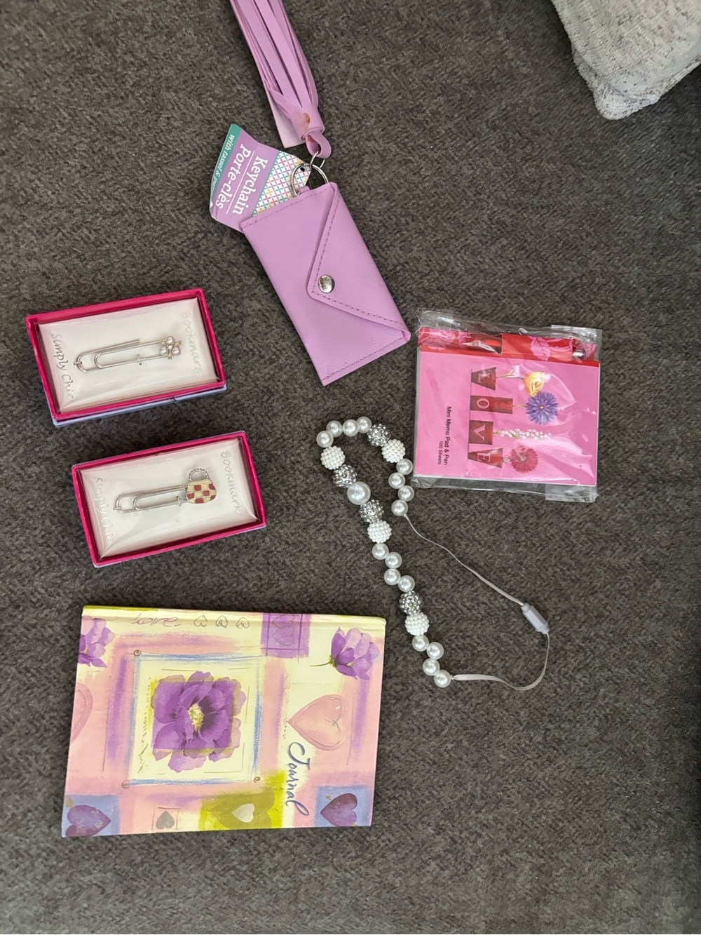 Girls 6 Piece Stationary Set Journal Mini Note Pad Two Bookmarks Change Purse